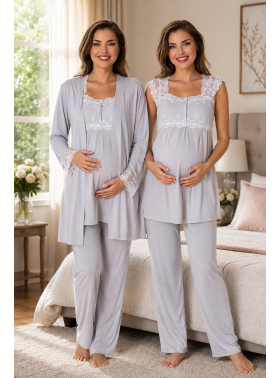 Effortt 2301G Gri Lohusa Pijama Takım Sabahlık